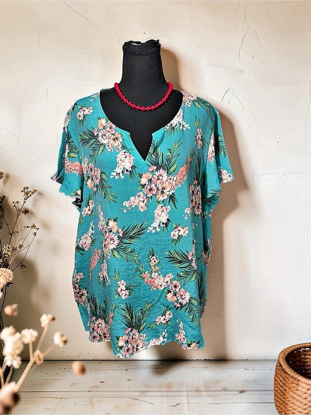 Counterparts Floral Blouse in Blue & Pink Size XL Like New